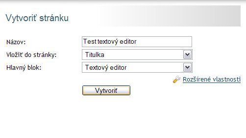 Vytvorenie stránky - <br> položky v menu