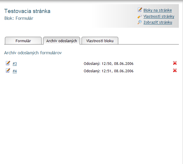 Archív odoslaných formulárov