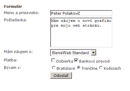 Ukážka formuláru <br>vo web stránke