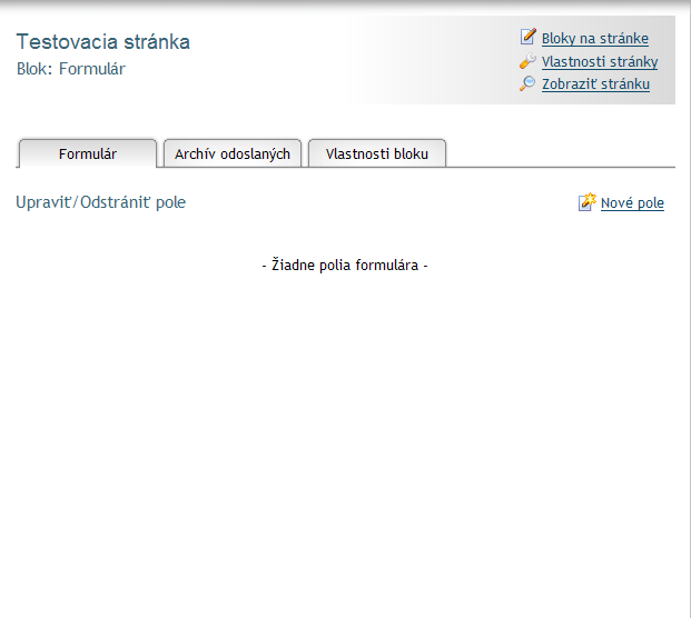 Úvodná stránka <br>bloku Tvorba formulárov