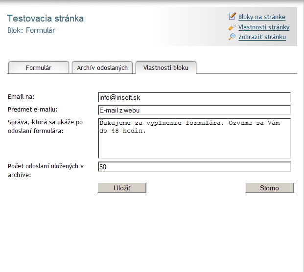 Vlastnosti bloku <br>Tvorba formulárov